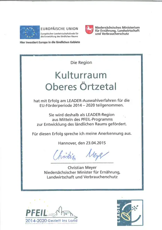 Urkunde LEADER-Region Oberes Örtzetal Urkunde LEADER-Region Oberes Örtzetal
