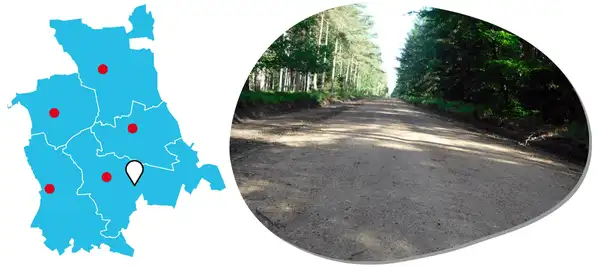 Postweg in Unterlüß Karte mit Lagepunkt und Foto der Maßnahme