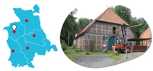 Ausbau des Dachbodens auf dem Peetshof Karte mit Lagepunkt und Foto der Maßnahme