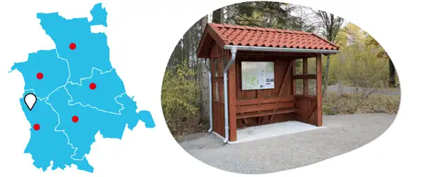 Wanderparkplatz im großen Moor in Wardböhmen Karte mit Lagepunkt und Foto der Maßnahme