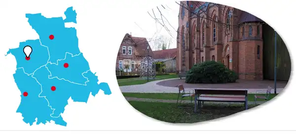 Umgestaltung des Kirchhofes in Wietzendorf Karte mit Lagepunkt und Foto der Maßnahme